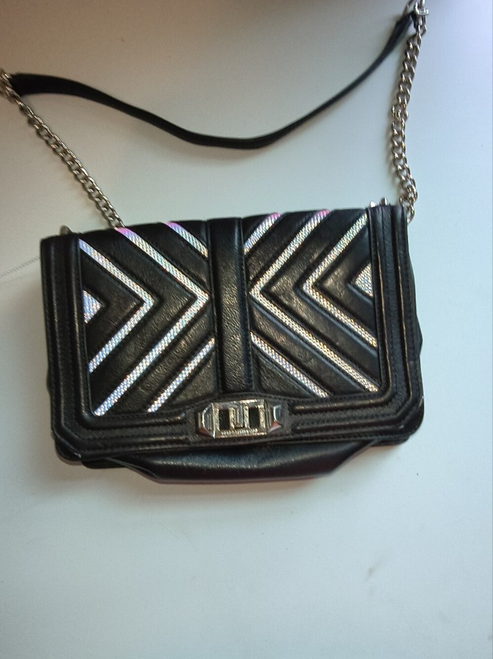 Rebecca Minkoff Black Crossbody with Silver Chevron Accents
